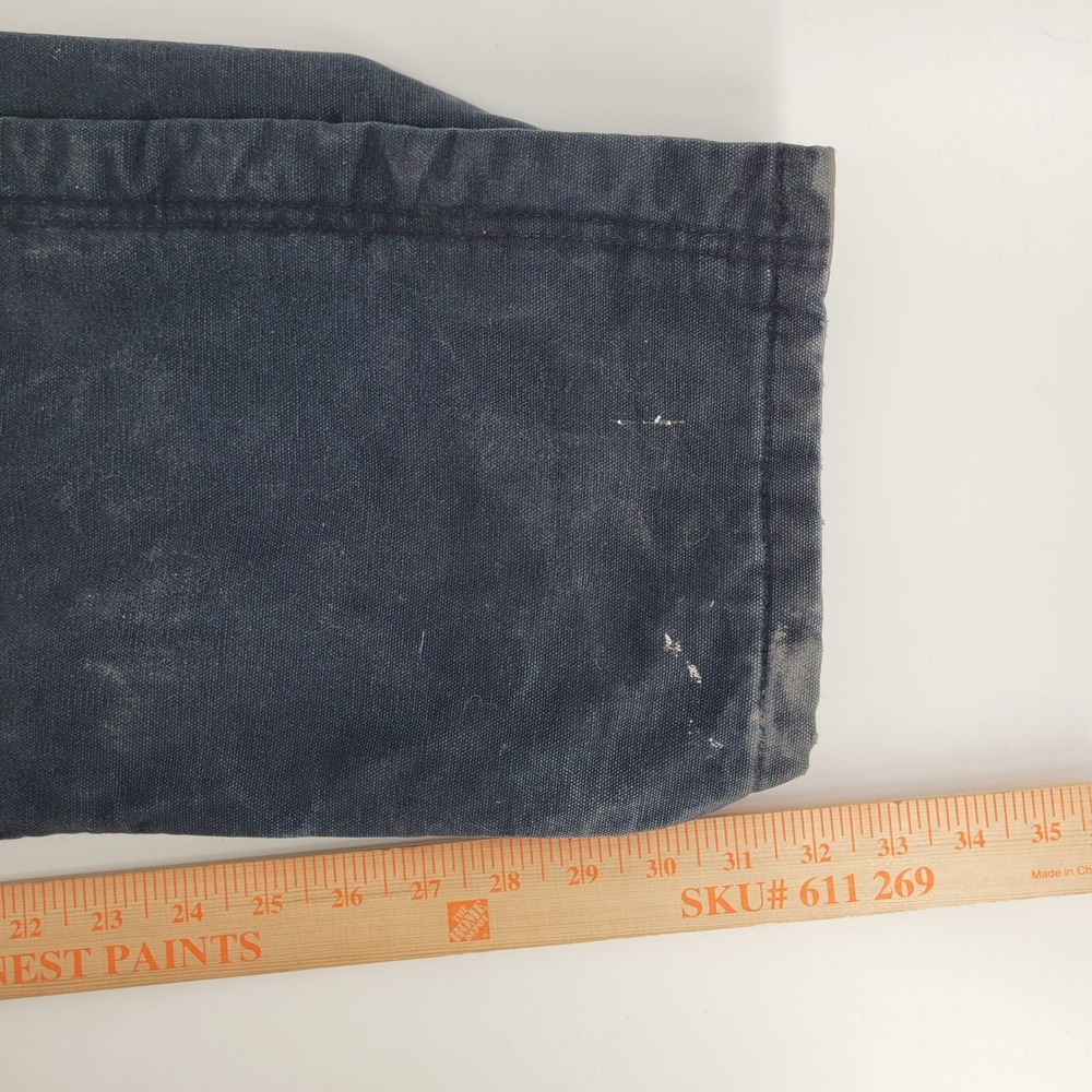 Carhartt Bib Overalls Mens Medium Navy Blue Quilt Lined Distressed Canvas Work - Picture 7 of 8